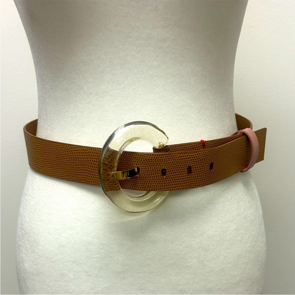 Lizzy Fortunato Louise Belt Brown Textured Leather with Clear Resin Buckle M/L